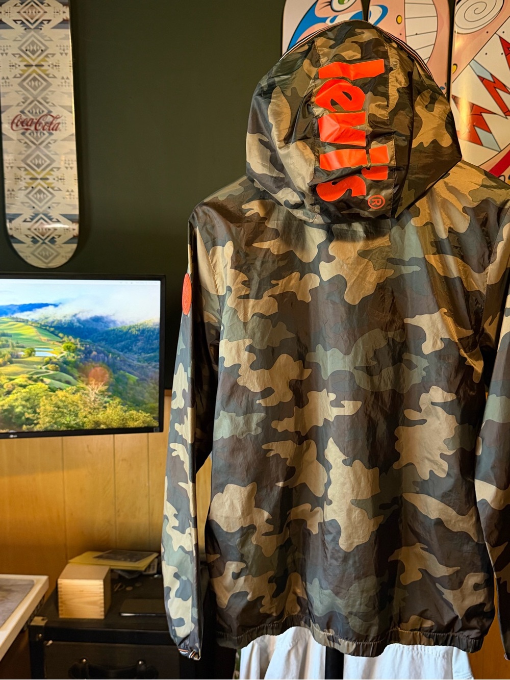 Levi's Kids Camo Hooded Windbreaker Raincoat with Orange Logo